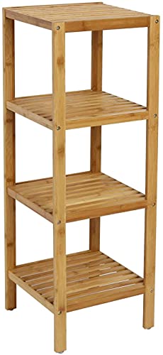 buenotoys 100% Bamboo Bathroom Shelf Corner Shelf Narrow Shelving Unit - Storage Rack Organizer, Plant Stand for Bathroom Kitchen Living Room (4-Tier)