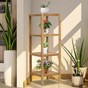 buenotoys 100% Bamboo Bathroom Shelf Corner Shelf Narrow Shelving Unit - Storage Rack Organizer, Plant Stand for Bathroom Kitchen Living Room (4-Tier)