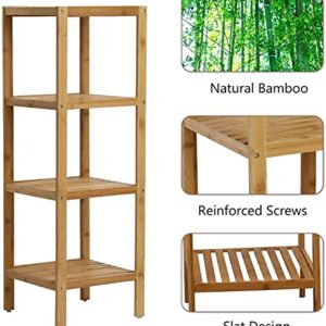 buenotoys 100% Bamboo Bathroom Shelf Corner Shelf Narrow Shelving Unit - Storage Rack Organizer, Plant Stand for Bathroom Kitchen Living Room (4-Tier)