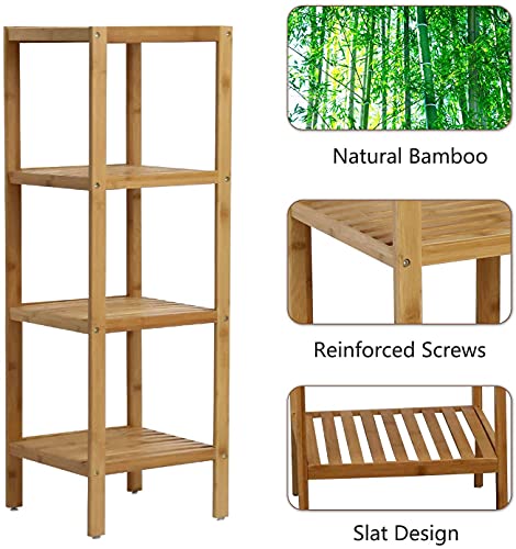 buenotoys 100% Bamboo Bathroom Shelf Corner Shelf Narrow Shelving Unit - Storage Rack Organizer, Plant Stand for Bathroom Kitchen Living Room (4-Tier)