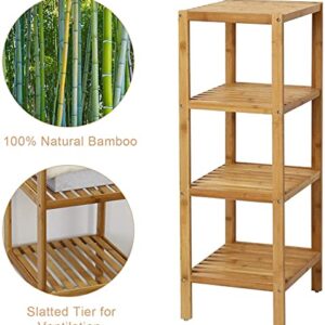 buenotoys 100% Bamboo Bathroom Shelf Corner Shelf Narrow Shelving Unit - Storage Rack Organizer, Plant Stand for Bathroom Kitchen Living Room (4-Tier)