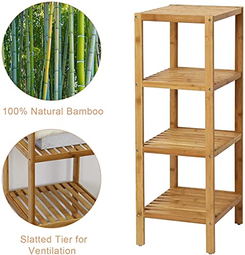 buenotoys 100% Bamboo Bathroom Shelf Corner Shelf Narrow Shelving Unit - Storage Rack Organizer, Plant Stand for Bathroom Kitchen Living Room (4-Tier)