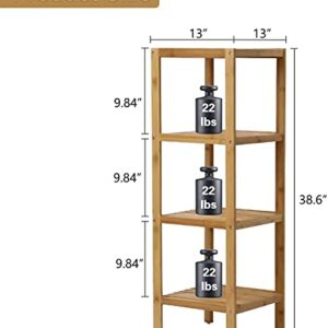 buenotoys 100% Bamboo Bathroom Shelf Corner Shelf Narrow Shelving Unit - Storage Rack Organizer, Plant Stand for Bathroom Kitchen Living Room (4-Tier)