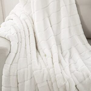 Ultra Soft Reversible Faux Fur Throw, Fluffy Blanket for Winter Sofa Couch, Cuddly & Warm(50"x 60", White)