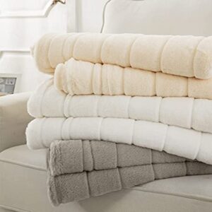 Ultra Soft Reversible Faux Fur Throw, Fluffy Blanket for Winter Sofa Couch, Cuddly & Warm(50"x 60", White)