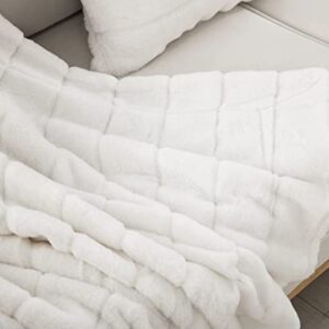 Ultra Soft Reversible Faux Fur Throw, Fluffy Blanket for Winter Sofa Couch, Cuddly & Warm(50"x 60", White)