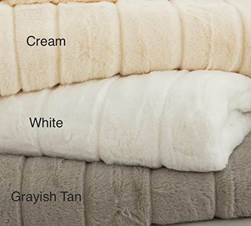 Ultra Soft Reversible Faux Fur Throw, Fluffy Blanket for Winter Sofa Couch, Cuddly & Warm(50"x 60", White)