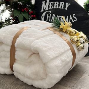 Ultra Soft Reversible Faux Fur Throw, Fluffy Blanket for Winter Sofa Couch, Cuddly & Warm(50"x 60", White)