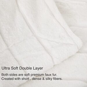 Ultra Soft Reversible Faux Fur Throw, Fluffy Blanket for Winter Sofa Couch, Cuddly & Warm(50"x 60", White)