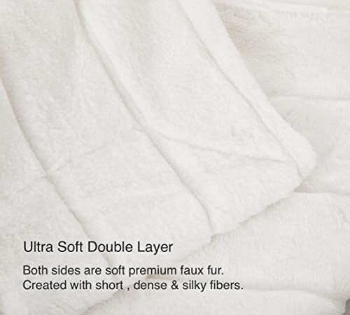 Ultra Soft Reversible Faux Fur Throw, Fluffy Blanket for Winter Sofa Couch, Cuddly & Warm(50"x 60", White)