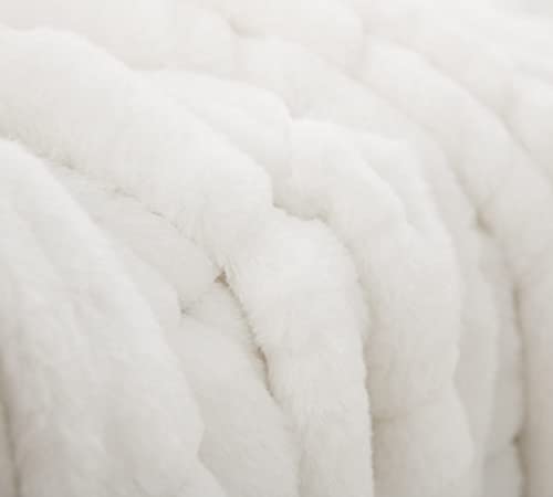 Ultra Soft Reversible Faux Fur Throw, Fluffy Blanket for Winter Sofa Couch, Cuddly & Warm(50"x 60", White)