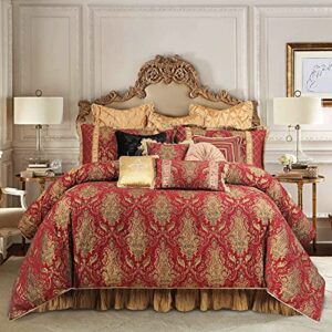 loom and mill 13-piece comforter bed in a bag, classic damask jacquard comforter sets king, luxury bedding set with bed skirt, euro shams and decorative pillows, all season(florence, king) red
