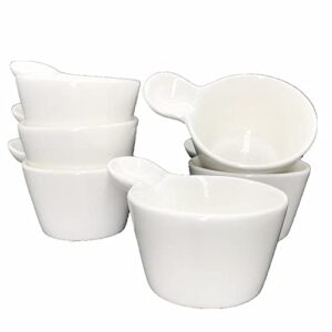 nc 3 oz porcelain dip bowls with handle, ketchup sauce dish, ceramic dipping bowl set, serving bowls for side dishes,set of 6