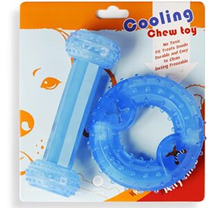 spofly puppy teething chew toys, freezable puppy teething toy, 1 teething ring +1 teething bone freezable dog chew toys set (blue)