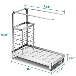 SUBEKYU Sink Caddy Kitchen Sink Organizer with Drain Pan, 304 Stainless Steel Dishcloth Holder, Sponge Holder for Kitchen Sink