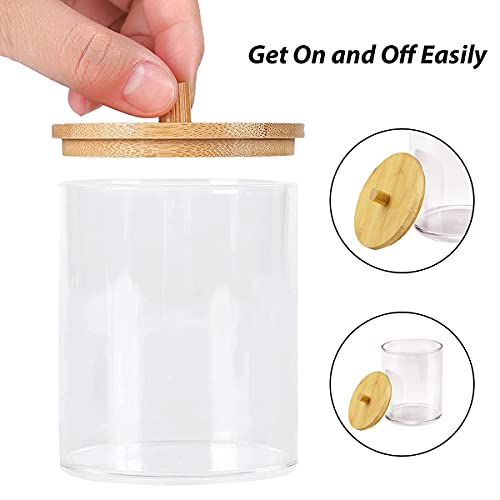 Beautytang 2 Pack Acrylic Qtip Holder with Bamboo Lid, Clear Bathroom Countertop Storage Organizer Canister, Round Storage Container for Cotton Balls,Swabs,Pads,Bath Salts