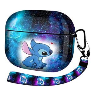 stitch airpods pro case protectiv cover,fully protected shockproof cartoon case with keychain clip carabiner and lanyard,compatible with apple airpods pro (star stitch)