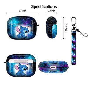 Stitch AirPods Pro Case Protectiv Cover,Fully Protected Shockproof Cartoon case with Keychain Clip Carabiner and Lanyard,Compatible with Apple AirPods Pro (Star Stitch)