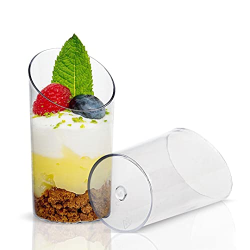 Zezzxu 50 Pack Mini Dessert Cups with Spoons, 2.2 oz Clear Plastic Parfait Appetizer Cups Shot Glasses Small Serving Bowls for Tasting Sample Appetizers