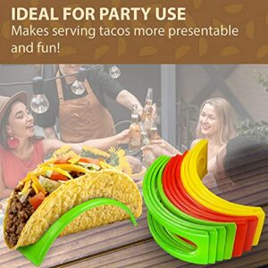 KSEV Taco Holder Stand - 24 Packs (Non-Toxic, BPA Free - Dishwasher & Microwave Safe) Hard Plastic Taco Shell Rack, Party Serving Tray Set for Tortillas Burritos (Green/Red/Yellow)