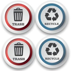 A&B Traders Recycle And Trash Stickers - Outdoor Vinyl Recycling And Trash Logo Sticker Pack Of 4, Round Sticker For Trash Can Kitchen Bins, Waterproof Outdoor Recycling Decals