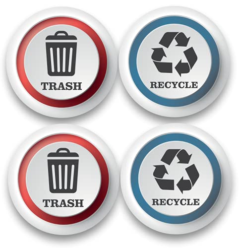 A&B Traders Recycle And Trash Stickers - Outdoor Vinyl Recycling And Trash Logo Sticker Pack Of 4, Round Sticker For Trash Can Kitchen Bins, Waterproof Outdoor Recycling Decals