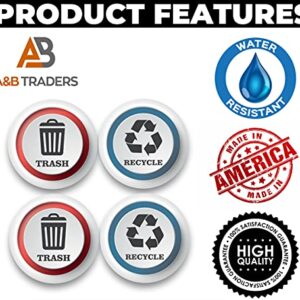 A&B Traders Recycle And Trash Stickers - Outdoor Vinyl Recycling And Trash Logo Sticker Pack Of 4, Round Sticker For Trash Can Kitchen Bins, Waterproof Outdoor Recycling Decals