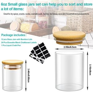 Nialnant 12 Pcs Glass Spice Jars with Bamboo Lids, 6oz Small Glass Jars with Labels & Pen, Glass Storage Jars for Kitchen Tea Coffee Sugar Nuts