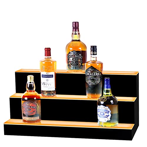 MESAILUP LED Lighted Liquor Bottle Display 24Inch 3 Step Illuminated Bottle Shelf 3 Tier Home Bar Drinks Commercial Lighting Shelves with Remote Control