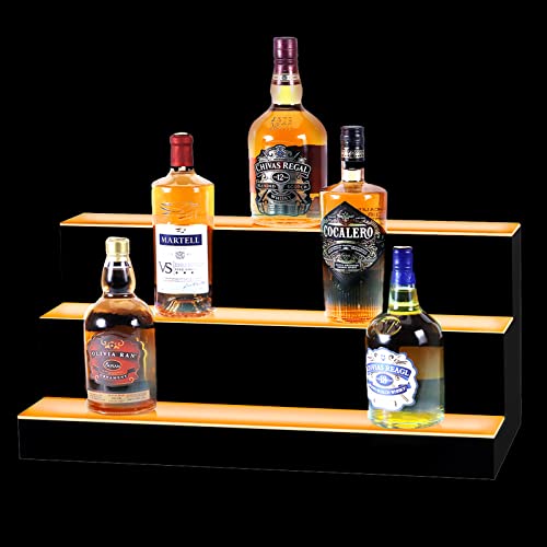 MESAILUP LED Lighted Liquor Bottle Display 24Inch 3 Step Illuminated Bottle Shelf 3 Tier Home Bar Drinks Commercial Lighting Shelves with Remote Control