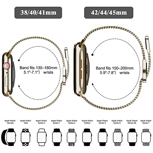 Geoumy Metal Magnetic Bands Compatible for Apple Watch Band 44mm with Case, Stainless Steel Milanese Mesh Loop Replacement Strap Compatible with iWatch Series 8/7/6/5/4/3/2/1 SE Women Men,Brown Gold