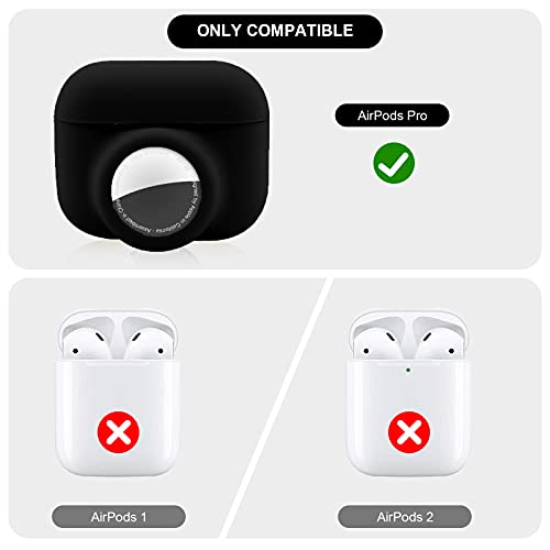 2 in 1 Protective Case for Apple AirPods Pro Air Tag Holder Combo, Soft Silicone Airpods Pro AirTag Case with 2 PCS Screen Protector, Anti-Scratch Anti-Fall Anti-Lost Shockproof Durable(Black)