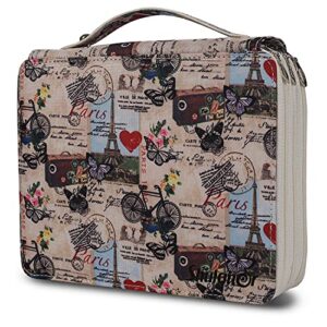 shulaner 120 slots colored pencil case with zipper closure large capacity butterflies and bicycles pattern pencils bag 840d nylon waterproof fabric pen organizer storage holder for artist
