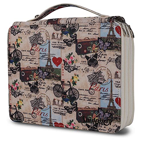 Shulaner 120 Slots Colored Pencil Case with Zipper Closure Large Capacity Butterflies and Bicycles Pattern Pencils Bag 840D Nylon Waterproof Fabric Pen Organizer Storage Holder for Artist