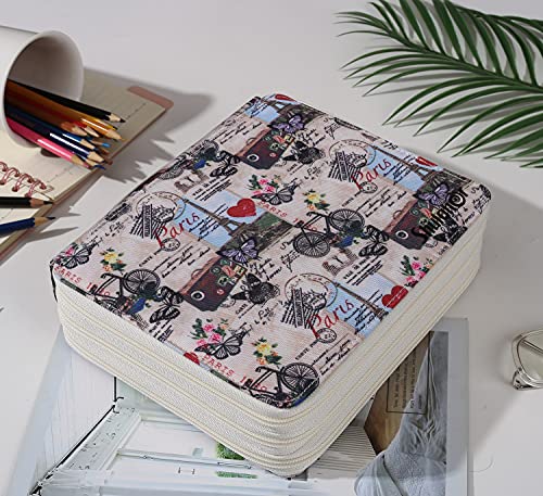 Shulaner 120 Slots Colored Pencil Case with Zipper Closure Large Capacity Butterflies and Bicycles Pattern Pencils Bag 840D Nylon Waterproof Fabric Pen Organizer Storage Holder for Artist