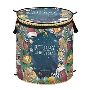 merry christmas pop-up laundry hamper with lid zipper storage laundry basket foldable with handles for college students traveling camp laundry