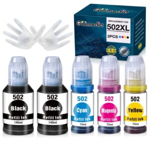gilimedia compatible ink bottle replacement for epson 502 refill | for ecotank et-4760 et-2760 et-2750 et-3760 et-3750 et-4750 et-3830 et-2850 st-2000 printer, 5 packs(2 black/cyan/magenta/yellow)