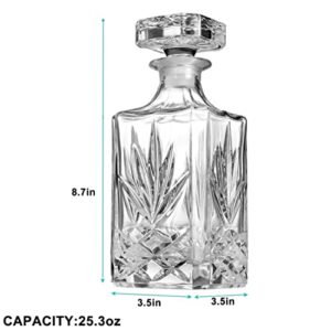 Hibekol Whiskey Decanter with Glass Stopper Lead-Free Glass 25.3 oz/ 750ml Decanter for Bourbon, Wine, Scotch, Vodka or Liquor…