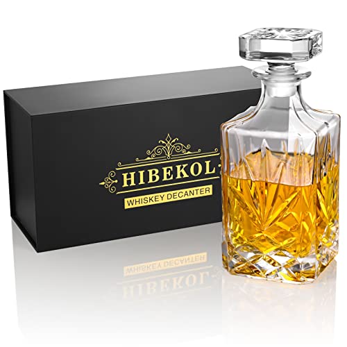 Hibekol Whiskey Decanter with Glass Stopper Lead-Free Glass 25.3 oz/ 750ml Decanter for Bourbon, Wine, Scotch, Vodka or Liquor…