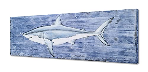 SYGALLERIER Shark Canvas Wall Art with Textured - Fish Paintings in Blue and White Color - Contemporary Sea Life Artwork for Living Room Bedroom Bathroom Decor