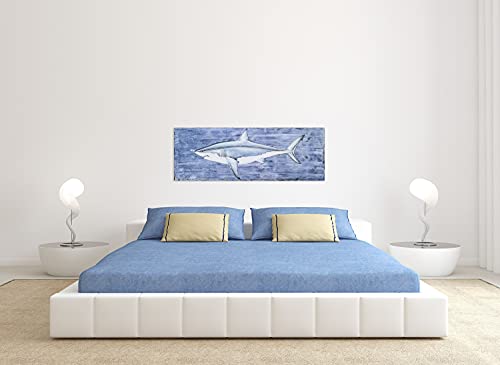 SYGALLERIER Shark Canvas Wall Art with Textured - Fish Paintings in Blue and White Color - Contemporary Sea Life Artwork for Living Room Bedroom Bathroom Decor