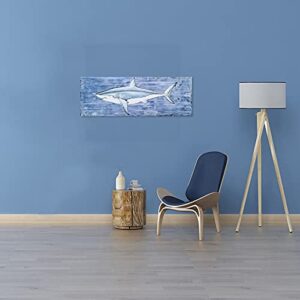 SYGALLERIER Shark Canvas Wall Art with Textured - Fish Paintings in Blue and White Color - Contemporary Sea Life Artwork for Living Room Bedroom Bathroom Decor