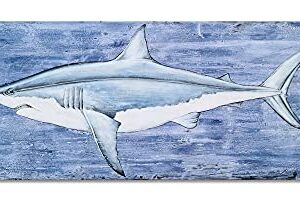 SYGALLERIER Shark Canvas Wall Art with Textured - Fish Paintings in Blue and White Color - Contemporary Sea Life Artwork for Living Room Bedroom Bathroom Decor