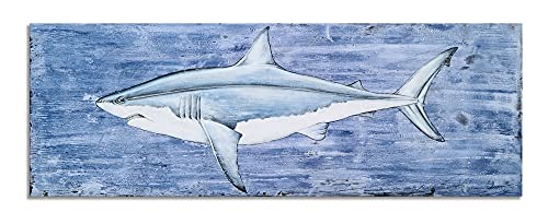 SYGALLERIER Shark Canvas Wall Art with Textured - Fish Paintings in Blue and White Color - Contemporary Sea Life Artwork for Living Room Bedroom Bathroom Decor