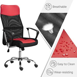 Yaheetech High Back Ergonomic Office Chair Mesh Back Swivel Task Chair Executive Rolling Chair Gaming Chair with Lumbar Support, Leather Seat