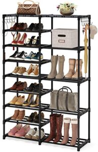 tribesigns 9 tiers shoe rack, 28-32 pairs large separable shoe organzier 9-tier +5-tier metal boot shelf with side hooks shoe tower space saving shoe storage cabinet for entryway room organization