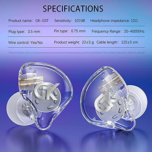 GK GST Headphones in Ear HiFi 1DD 1BA Deep Bass Earbuds with B Pin Detachable Cables, Noise-Isolating Earbuds(Microphone)