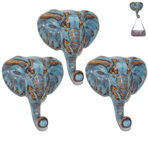 caahanjia ceramic elephant hooks,adhesive hooks,wall cabinet door towel robe clothes hooks self adhesive holders for hanging kitchen bathroom home hooks 3 pack (active glaze)