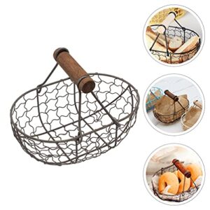 DOITOOL Rusty Chicken Wire Egg Basket with Handle Wire Gathering Basket Egg Storage Skelter Basket Farmhouse Vintage Style Storage Basket