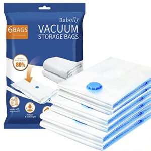 rabofly premium vacuum storage bags, 80% more storage, 6 pack (2 x jumbo, 2 x large, 2 x small) double zip seal for duvets, bedding, pillows, clothes, quilts, sweater, comforters